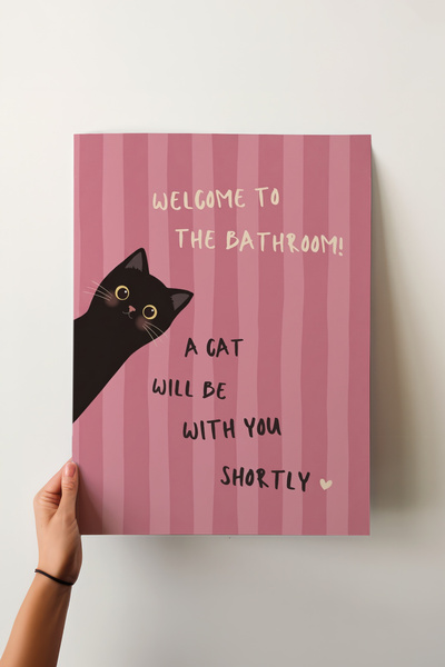 Pena Tablo Komik Kedili Banyo Dekoru Pembe Çerçevesiz Poster - Pembe Welcome ...