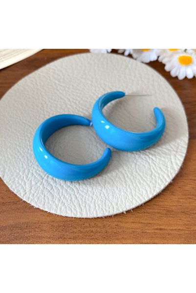 Choice Blue C-shape Blue Round Circle Acrylic Hoop Earrings for Women Geometr...