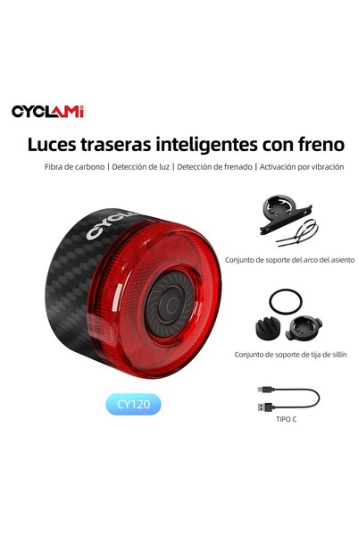 Choice مصباح خلفي ذكي للدراجة CY120 CYCLAMI مزود بخاصية التشغيل/الإيقاف التلق...