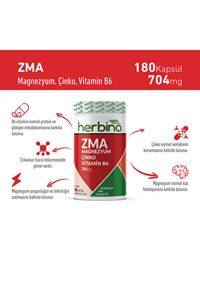 Herbina Zma Magnesium Zinc Vitamin B6 2 Pieces 180 Capsules