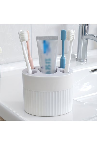 Choice White 4 Slot Toothbrush Holder ABS Plastic Bathroom Organizer Freestan...
