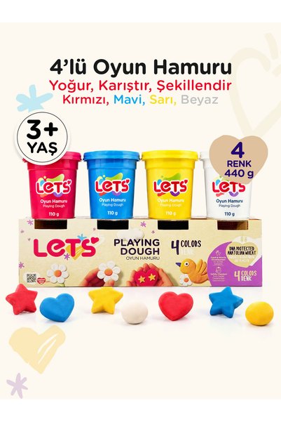 Lets Oyun Hamuru 4 Renk 440 g Çocuk Oyun Hamuru (Beyaz Sarı Kırmızı Mavi · Yu...