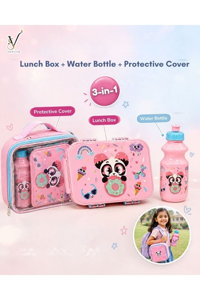 View star Kids Lunch Box Combo with Water Bottle & Protective Cover – Leakproof, BPA Free, Insulated Tiffin Set for School, Toddlers & Children