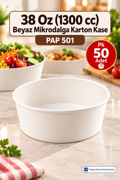 38 Oz 1300 cc Beyaz Mikrodalga Karton Kase