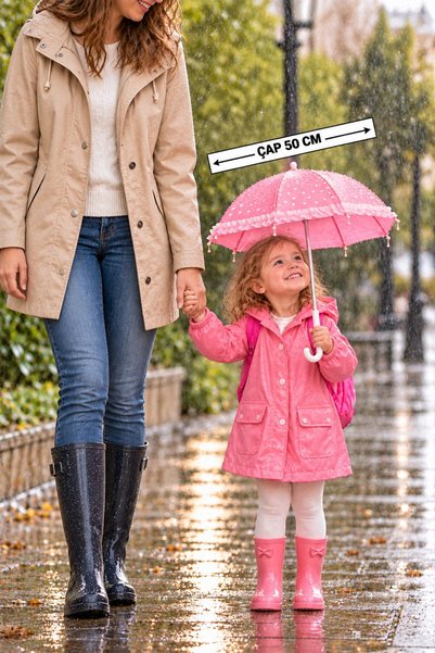 Binbirreyon Umbrela mea pentru copii, umbrelă cu baston, 50 cm, roz cu buline...