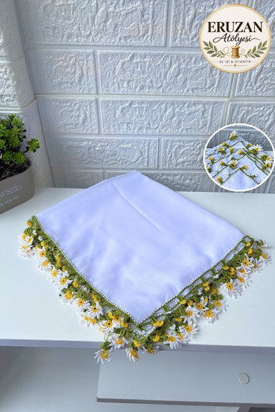 Cenk Handmade Embroidered Scarf, Tulle, Haji Writing, Yemeni Dowry Gift