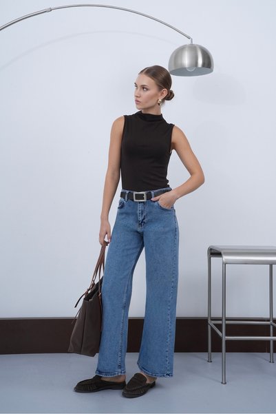 macharel jeans Damen-Jeanshose mit Gürtel, dehnbarem, weitem Bein und bequeme...