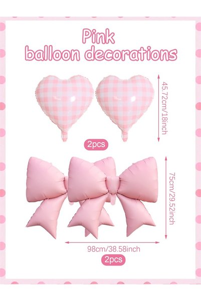 Choice Other 4pcs 4pcs Pink Bow and Plaid Heart Balloon Set for Birthday , Br...