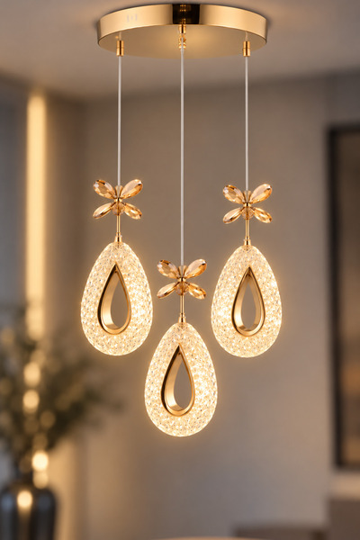 İstanbul Avize Hera 3'lü Gold Kumandalı 3 Renk Ledli Modern Led Avize