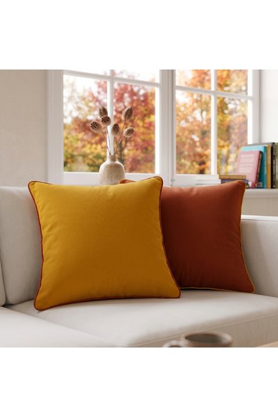 Bc Home 2-Piece Edge Piping Tile, Mustard Throw Pillow Cover, Velvet Look 2 P...