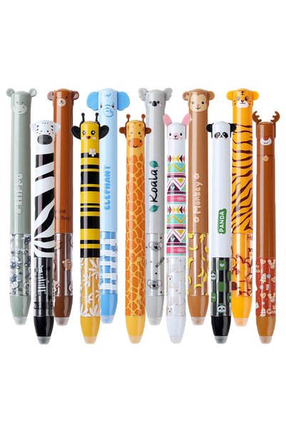 Choice 12pcs mixed set 6/12Pcs/Set 2 in 1 Creative Cartoon Animals Erasable G...