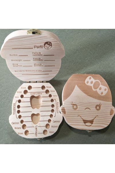 Choice Girl 1pc-Baby Tooth Box Spanish Wooden Kids Milk Teeth Organizer Stora...