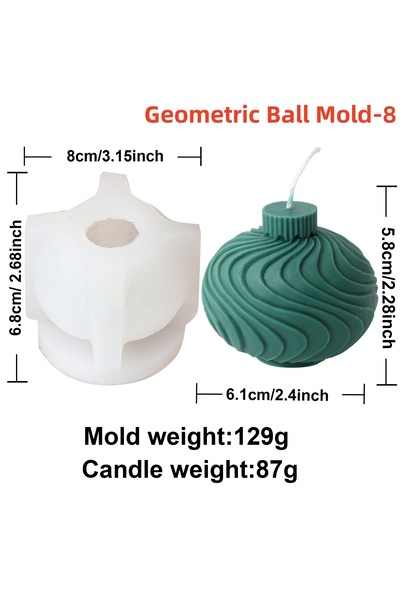 Choice12 Ball Mold 8 Geometric Ball Candle Silicone Mold 3D Embossed Round Ba...