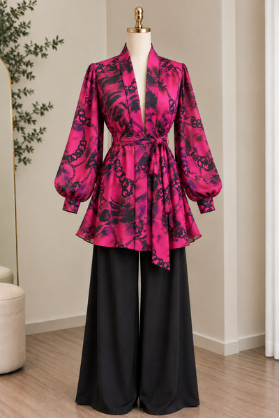 DİLEKBUTİK esnek dökümlü kemerli kimono