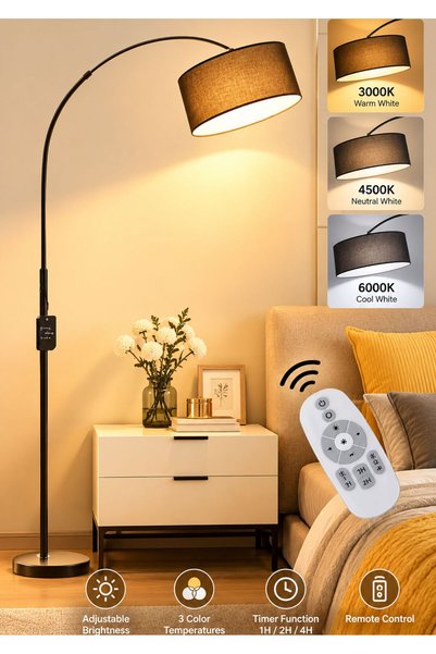 Generic Floor Lamp for LED Stand Vintage Arc Pole Light with Warm Light Remote Control