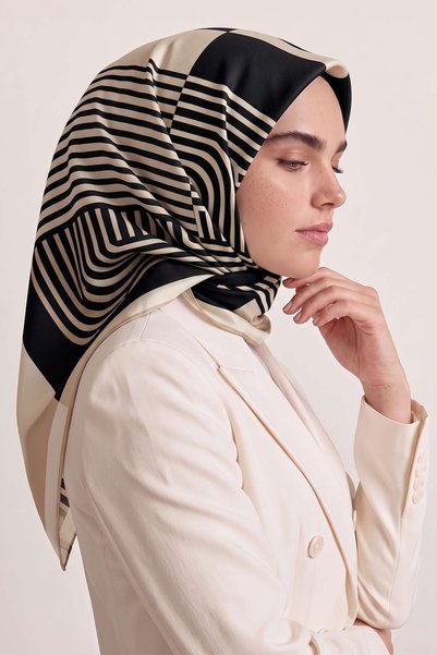 Levidor Stripe Twill Silk Scarf Mink