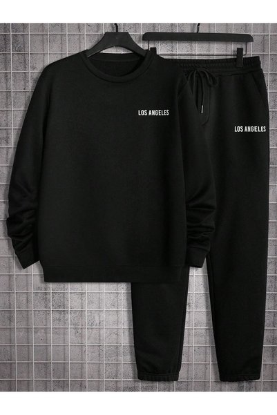 Mythologie 3 Thread Printed Sweatshirt Sweatpants - Black Printed Elastic Cuf...