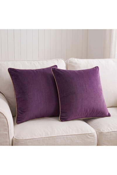 Bc Home Set of 2 Purple Throw Pillow Covers with Gold Edge Piping, Velvet App...