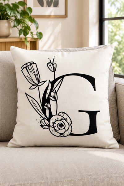 LadiesHome Harfli Kırlent Yastık Kılıfı - G Harfi - 43x43 Cm