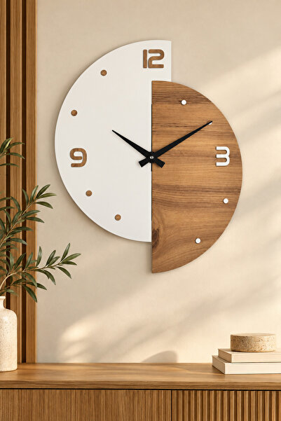 İnfigo Concept Dekoratif Ahşap Beyaz-Ahşap Desen Duvar Saati Büyük Boy 40x50 ...