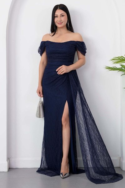 PULLIMM Strapless Neckline Slit Lace Dress Drp7005