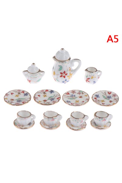Choice A5 15Pcs 1:12 Dollhouse Miniature Tableware Porcelain Ceramic Tea Cups...