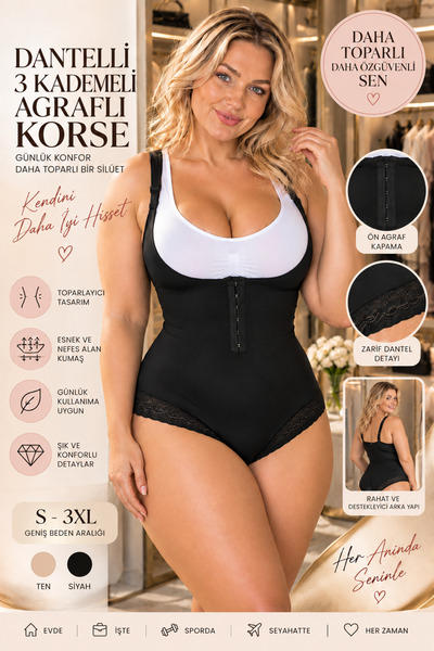 giyindegel Gathered Body with Underwire – Casual Comfort, Lace Detail, Snap D...