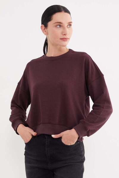 Fulla Moda 3 Threaded Basic Crew Neck Sweatshirt Without Embellishments