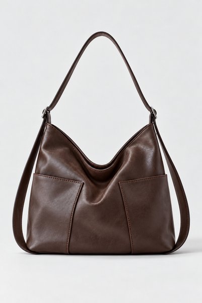 Madamra Brown Women's Hobo Shoulder Bag with Double Front Pockets and Adjusta...