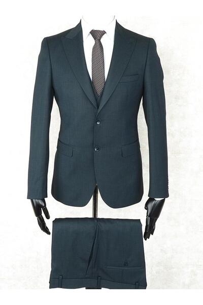 Jan Carlucci Slim Fit Sivri Yaka-Çift Yırtmaç Yeşil Drop 6 Yelekli Takım Elbise