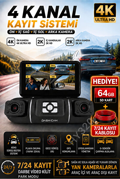 HY320 4 KAMERALI 4K Yapay Zekalı Full Paket 4K 2K 2K 2K Ultra Full HD Plaka O...