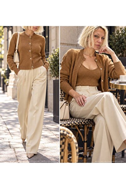 ibeeka New Season Women's Clothing Camel Color Athlete - Cardigan 2 Piece Set