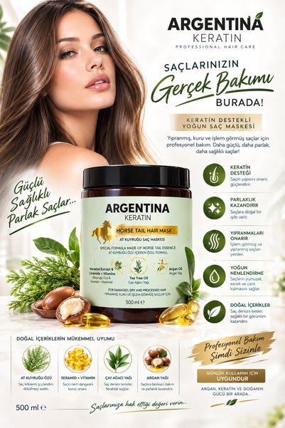 ARGENTİNA KERATİN Collagen-Hyaluronic Acid-Keratin-Vitamin E Horse Tail Argan...