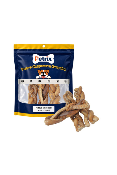 Petrix Braided Pizzle Dog Chew Treat (6 Inch, 3 Pcs)