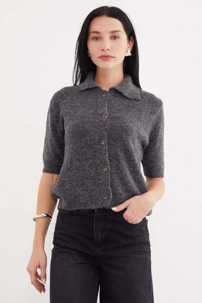 Fulla Moda Cardigan tricotat cu guler polo și mânecă scurtă