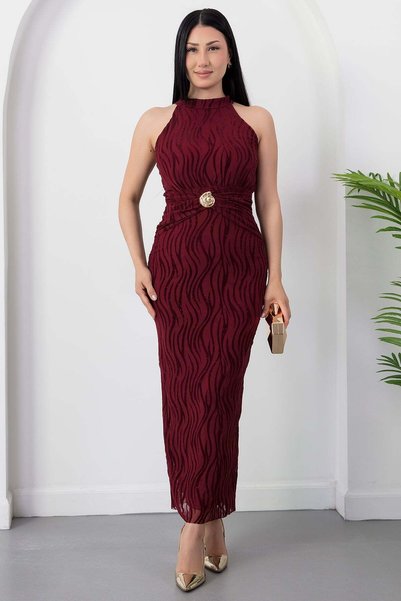 PULLIMM Rochie cu guler halter și închidere cu cataramă în talie GRS4023