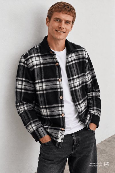 UCLA Gomez Black 100% Cotton Plaid Lumberjack Standard Fit Men's Shirt