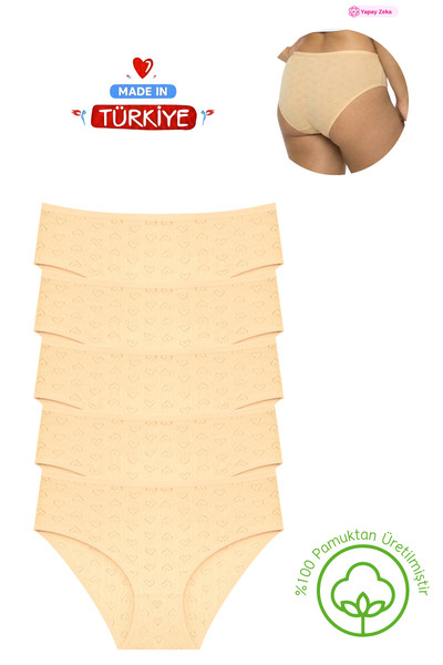 Newlilla 5'li Paket %100 Pamuk Kalp Desenli Bato Külot - Yüksek Bel & Rahat K...