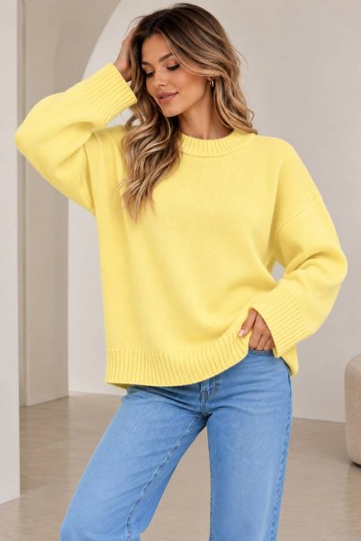 Moda Happy Bisiklet Yaka Oversize Kadın Yumuşak Doku Triko Kazak