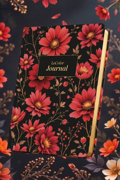 Le Color Полунощен бележник с твърди корици, разлинован, с хризантеми, 13x18 см