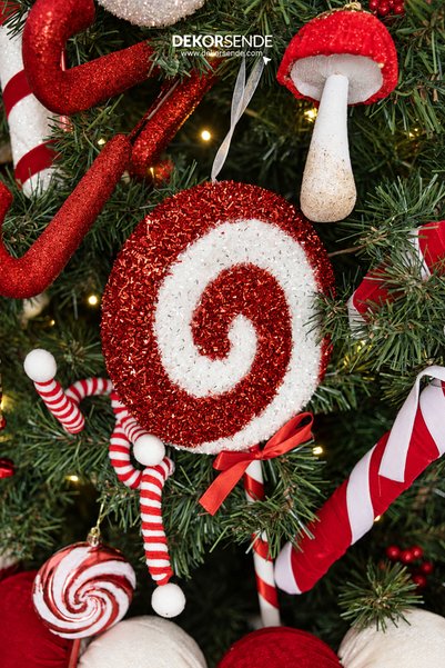 Dekorsende Christmas Ornament Lollipop Candy Stick Glittering Ferris Wheel Re...