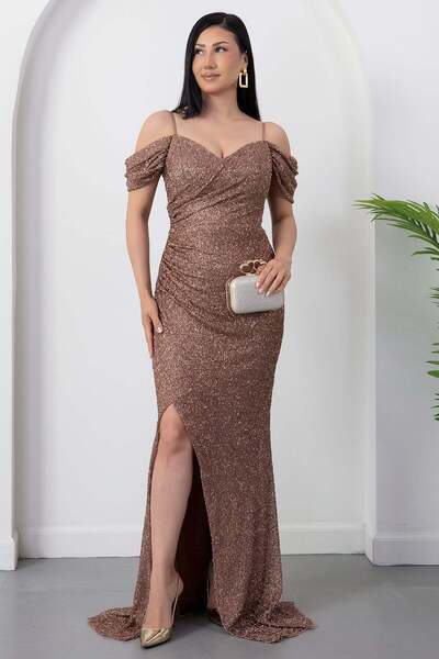 PULLIMM Double-Breasted Collar Slit Evening Dress 41070