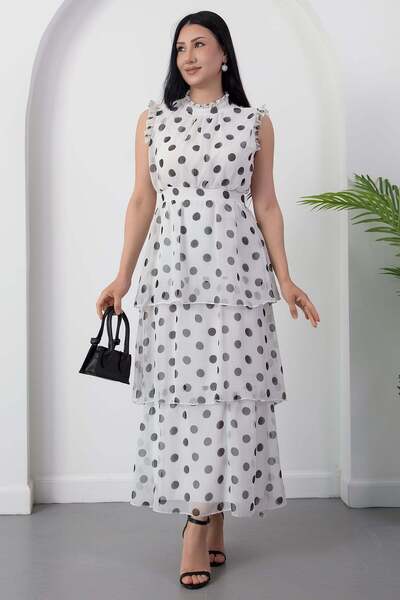 PULLIMM High Collar Layered Pointed Chiffon Dress Dks1420