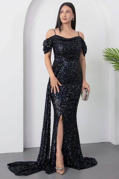 PULLIMM Sweetheart Neckline Front Gathered Sequin Dress 41066
