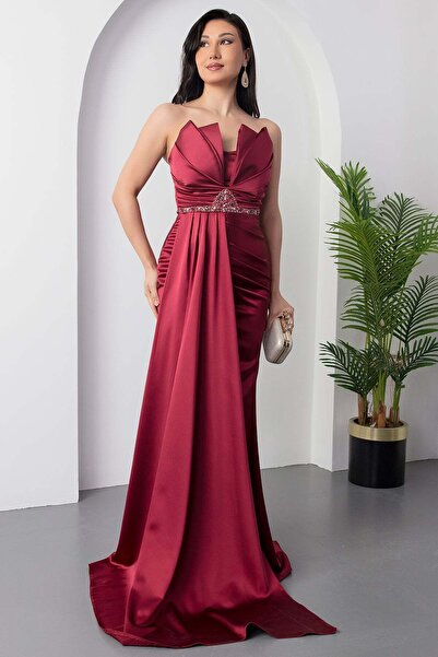 PULLIMM Satin Strapless Evening Dress - 13455