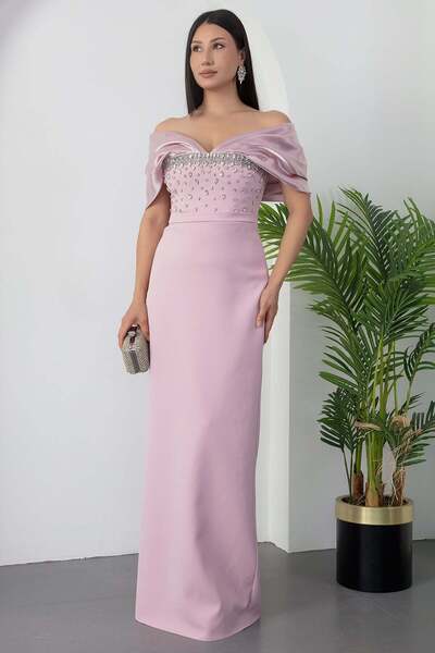 PULLIMM Strapless Chest Stone Atlas Evening Dress Ecr5649