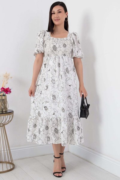 PULLIMM Floral Printed Elastic Dress 508-2698