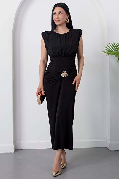 PULLIMM Crew Neck Gathered Side Buckle Dress K-251642