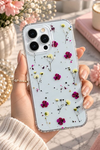 3GEN CASE iPhone 16 Pro Max Compatible Purple Flowers Patterned Transparent S...