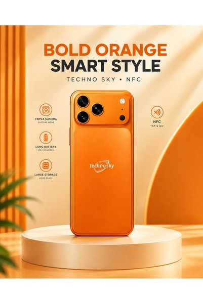 Technosky هاتف ذكي تكنو سكاي 5G بشاشة عريضة 6.6 بوصة (NFC) باللون البرتقالي